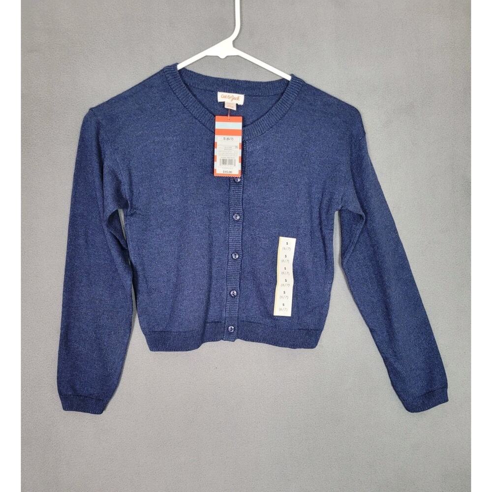 Cat & Jack Girls Navy Blue Button Front Cardigan Sweater Size Small (6/7)